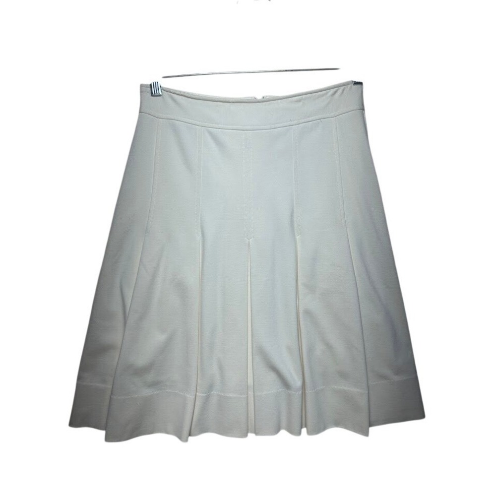 Elizabeth McKay New York Cream Pleated A-Line Skirt Off White Cotton Blend Sz 4